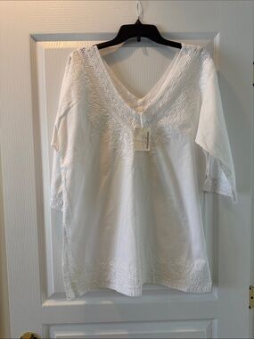 White Embroidered V-Neck Women’s beach coverup from red sail sport